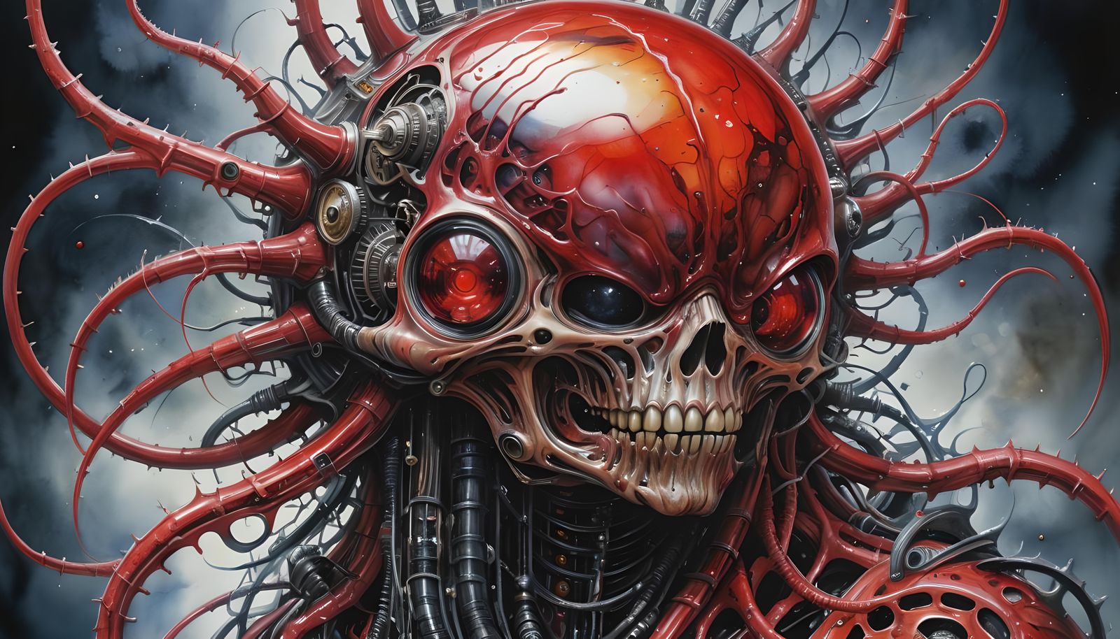 Cosmic Horror Biomechanical Being in Watercolor Style