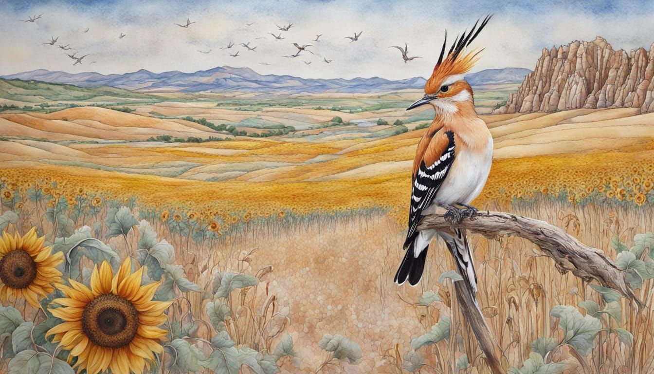 Hoopoe in Serene Summer Landscape