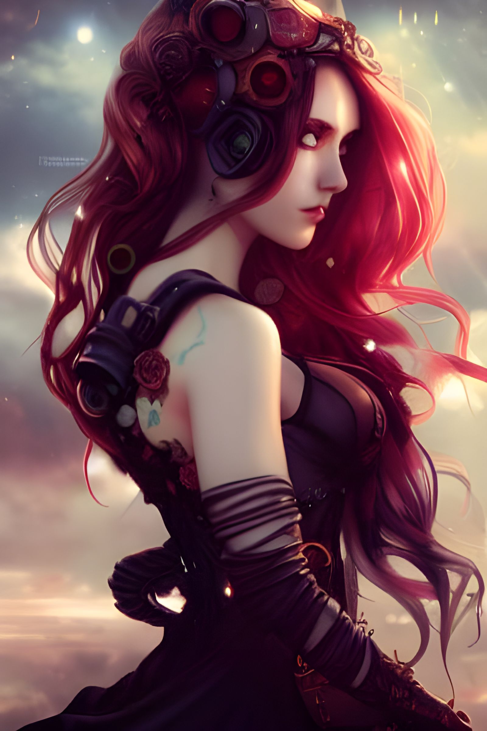 Gothic Steampunk Goddess with Red Hair