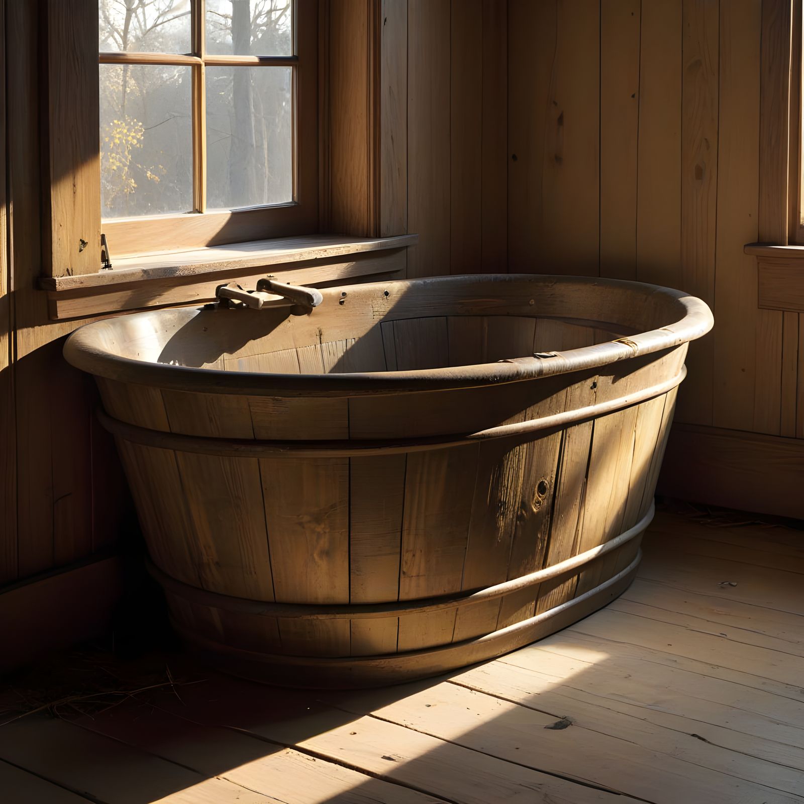 Weathered Pine Washtub in Warm Golden Light