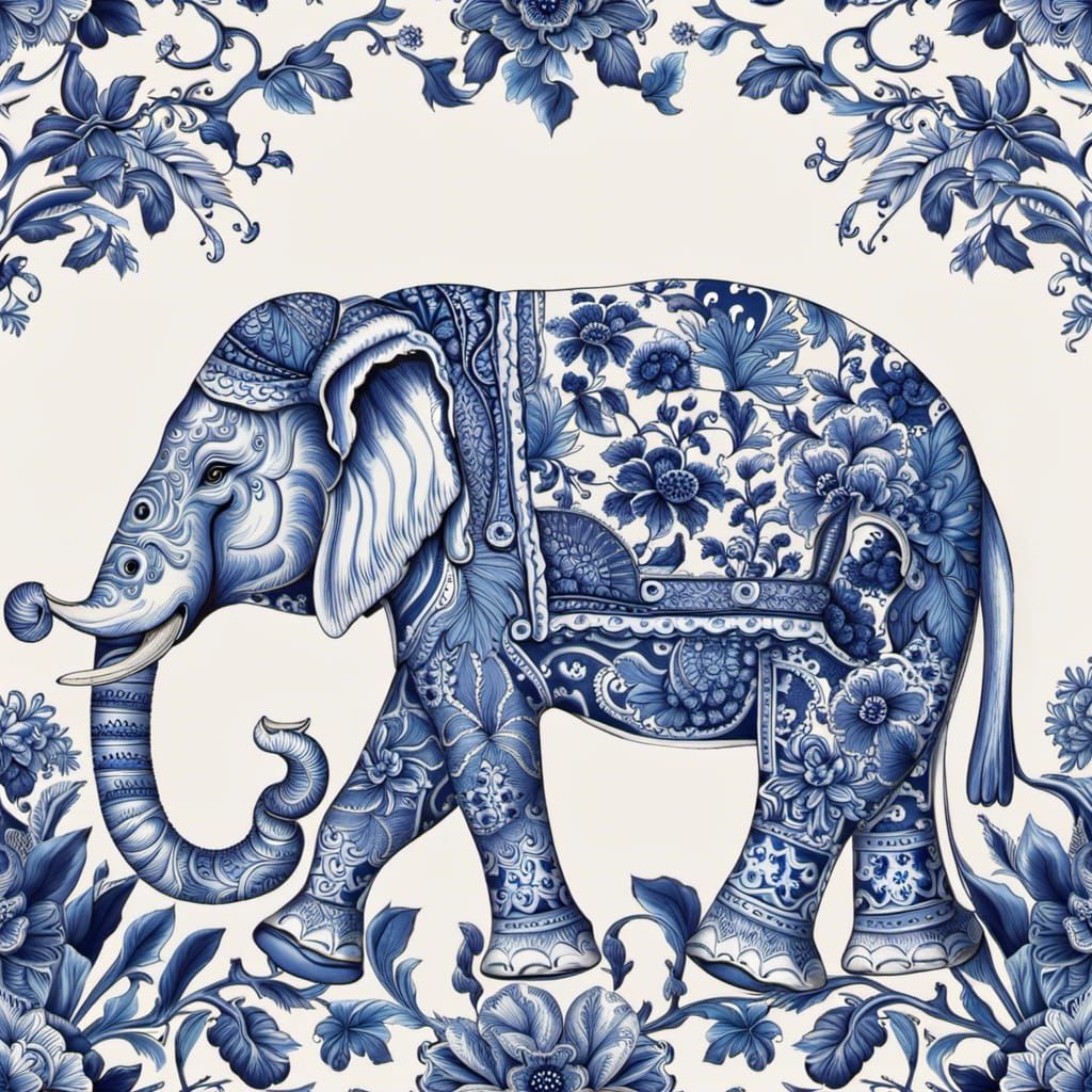 Delft blue porcelain elephant