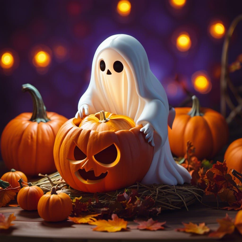 Ghost Carving Pumpkin with Dynamic Lighting