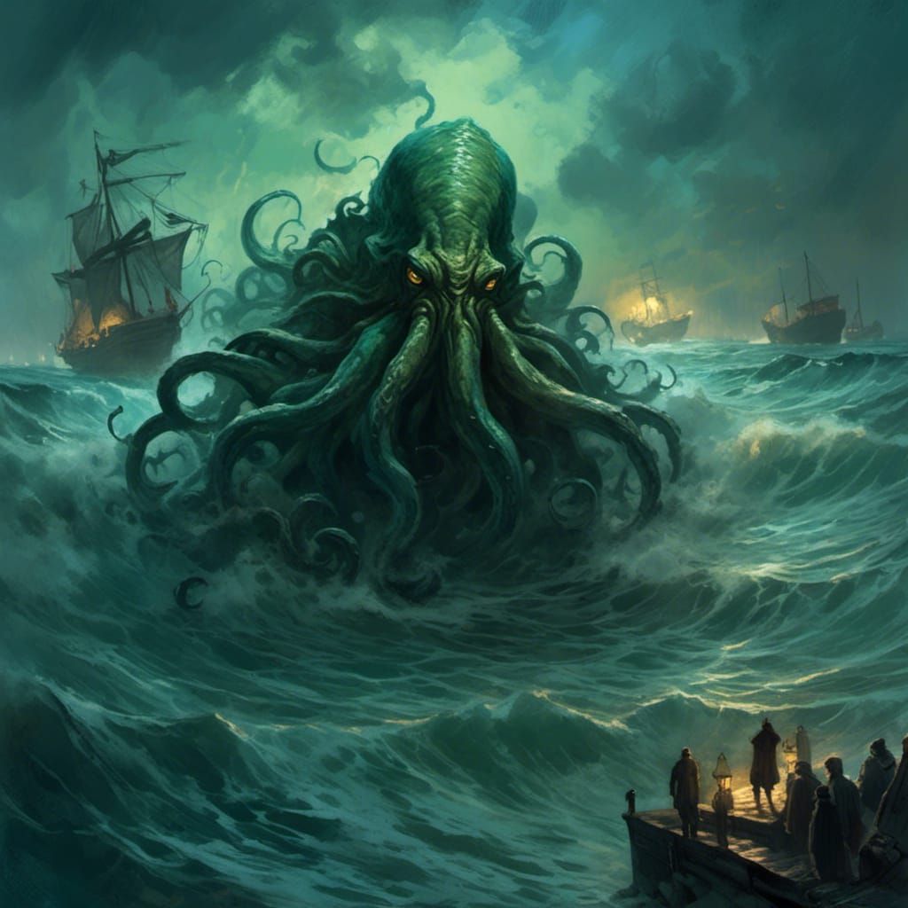 Cthulhu Emerges: A Lovecraftian Horror Scene