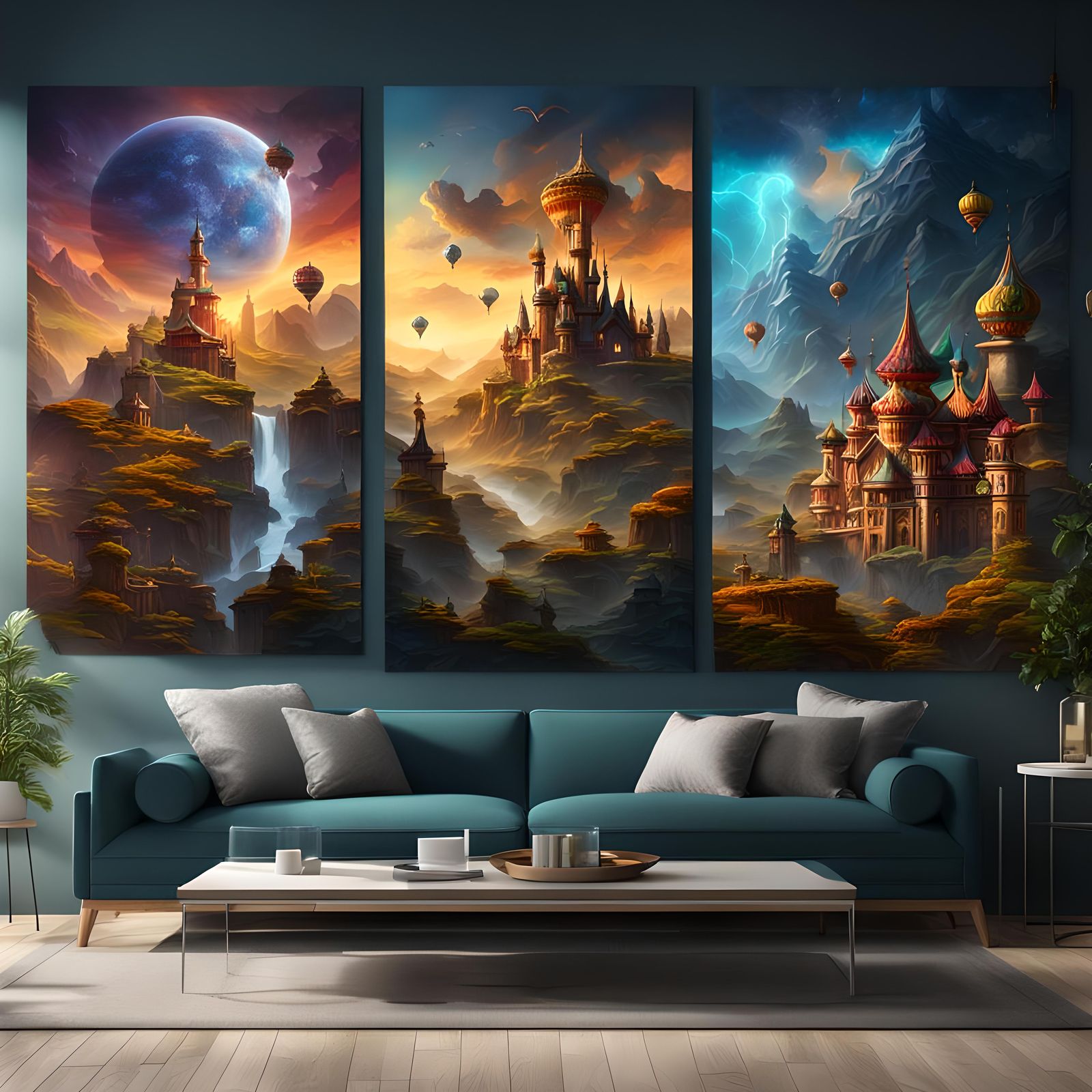 Brightly Lit Living Room Wall Art in Detailed Matte Painting