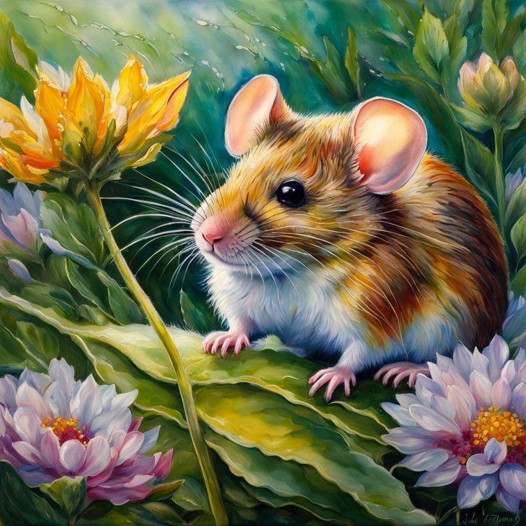 Mouse and wildflowers