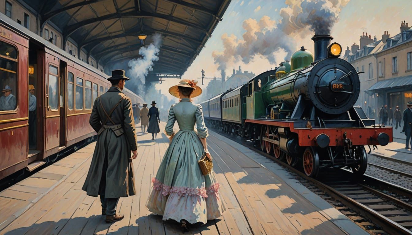 Impressionistic Portrait of a Young Woman on Train Platform