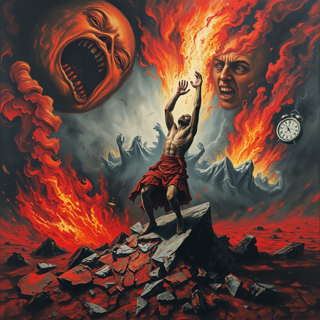 Figure Rising from Barren Earth: Expressionist Acrylic Art