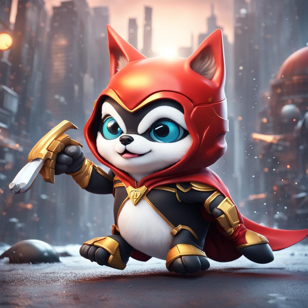 Chibi Superhero Dog Versus Villainous Penguin