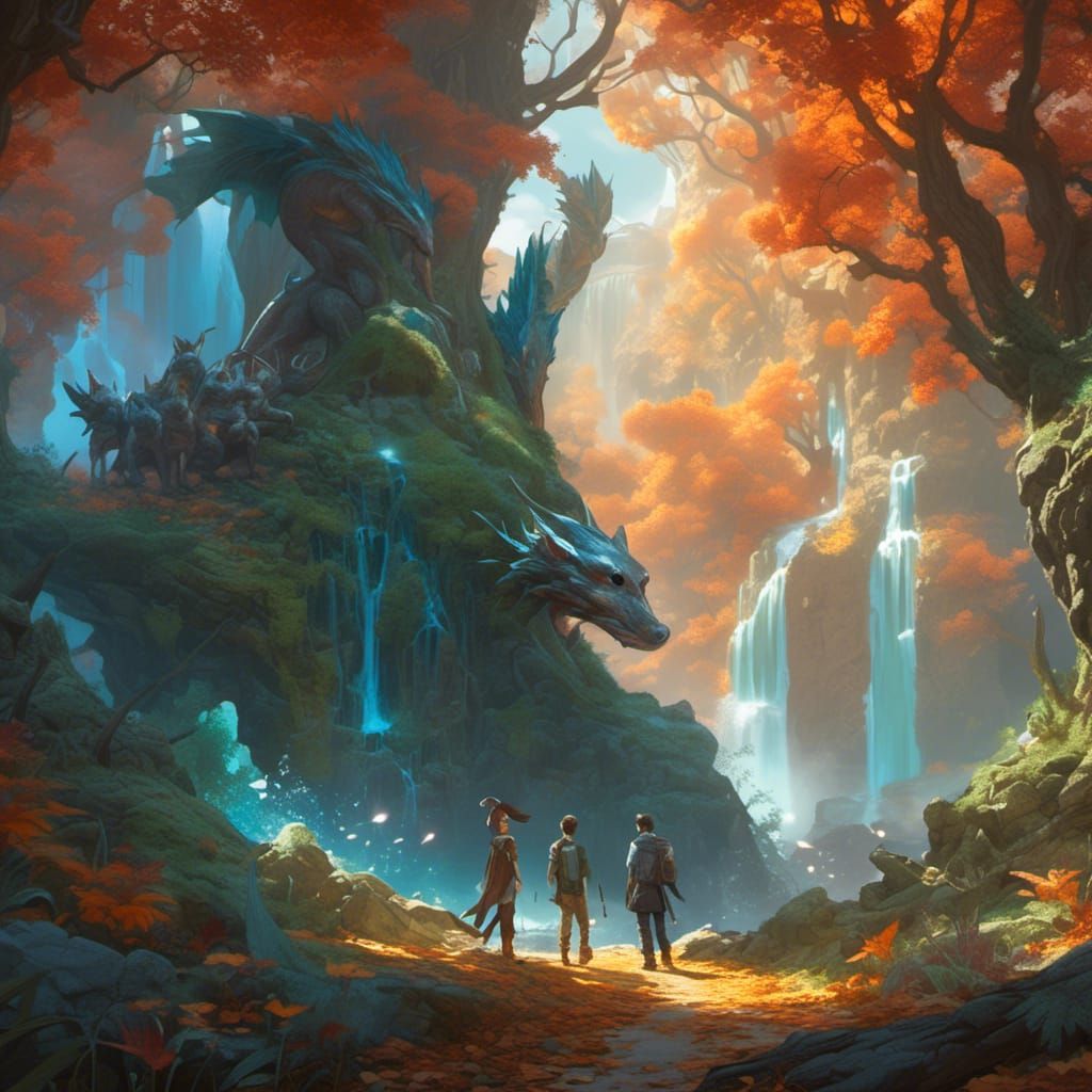 Magical Forest: Dragon and Fire Fox Fantasy