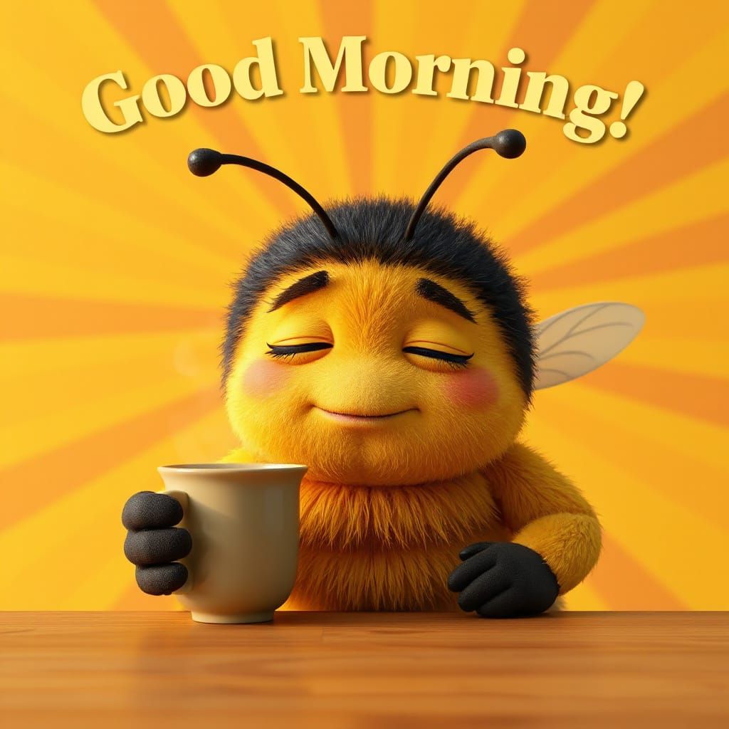 Sleepy Bumblebee's Good Morning Coffee: 3D Digital Art