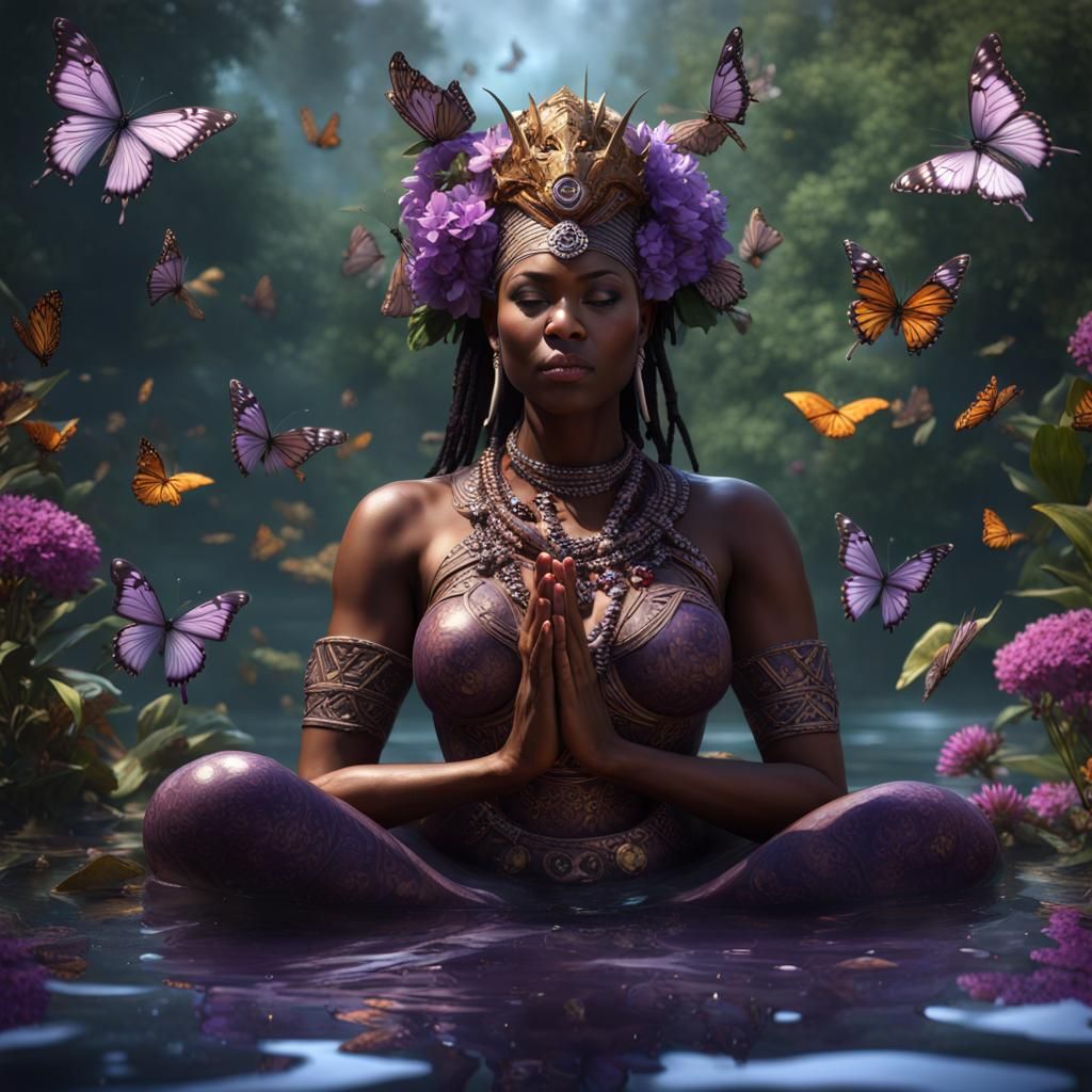 Meditating Zulu Goddess in Dark Fantasy Art