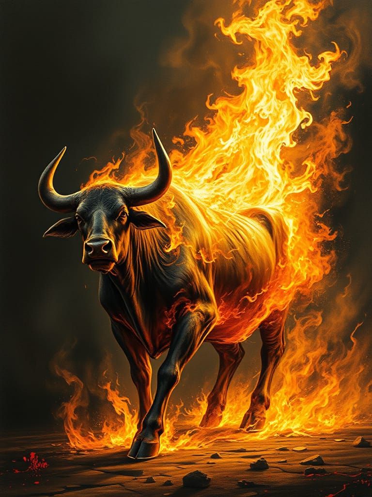 Fiery Bull in Gothic Horror Style