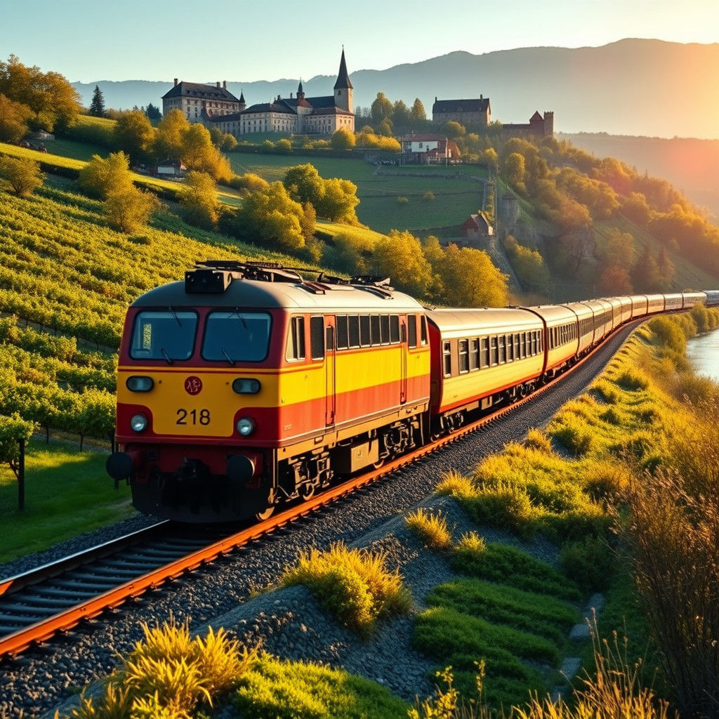 German Train on Rhine River, Classic Photography Style