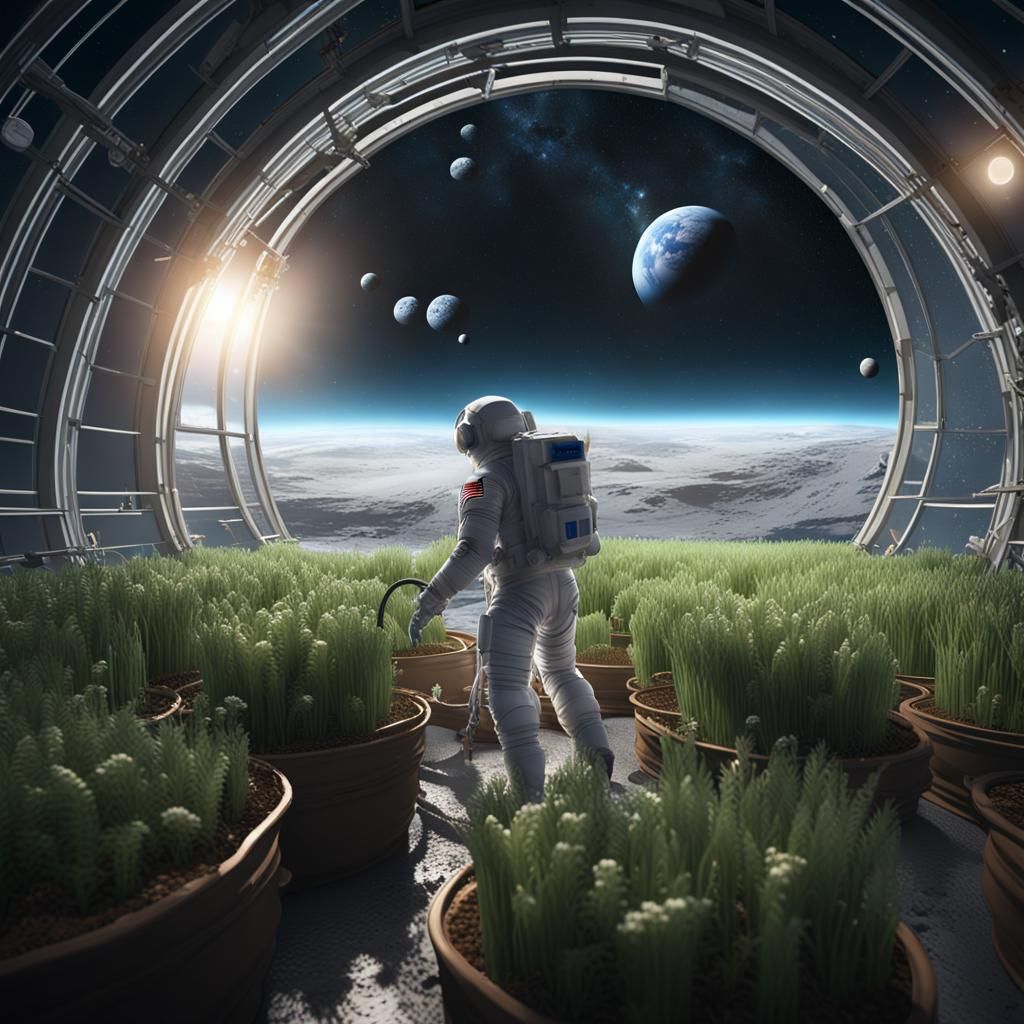 Astronaut Greenhouse on Moon: Detailed Matte Painting