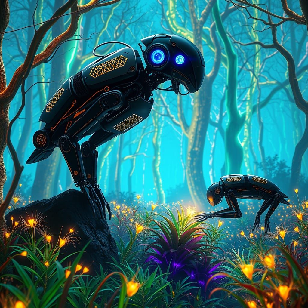 Ethereal Sypherpunk Forest in Neon Hues