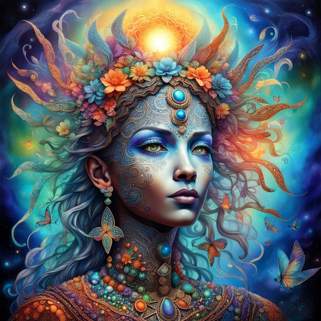 Luminous Mother Goddess in Vibrant Fantasy Art