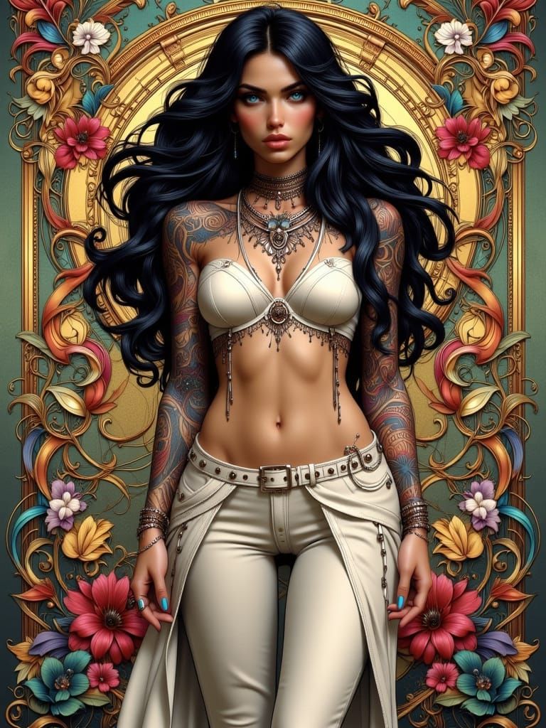 Romantic Realism Portrait of Woman in White Leather