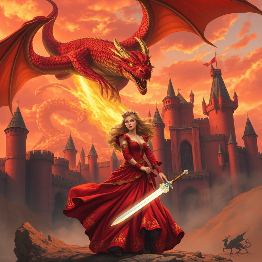 Red Dragon Princess Light Sword Fiery Castle
