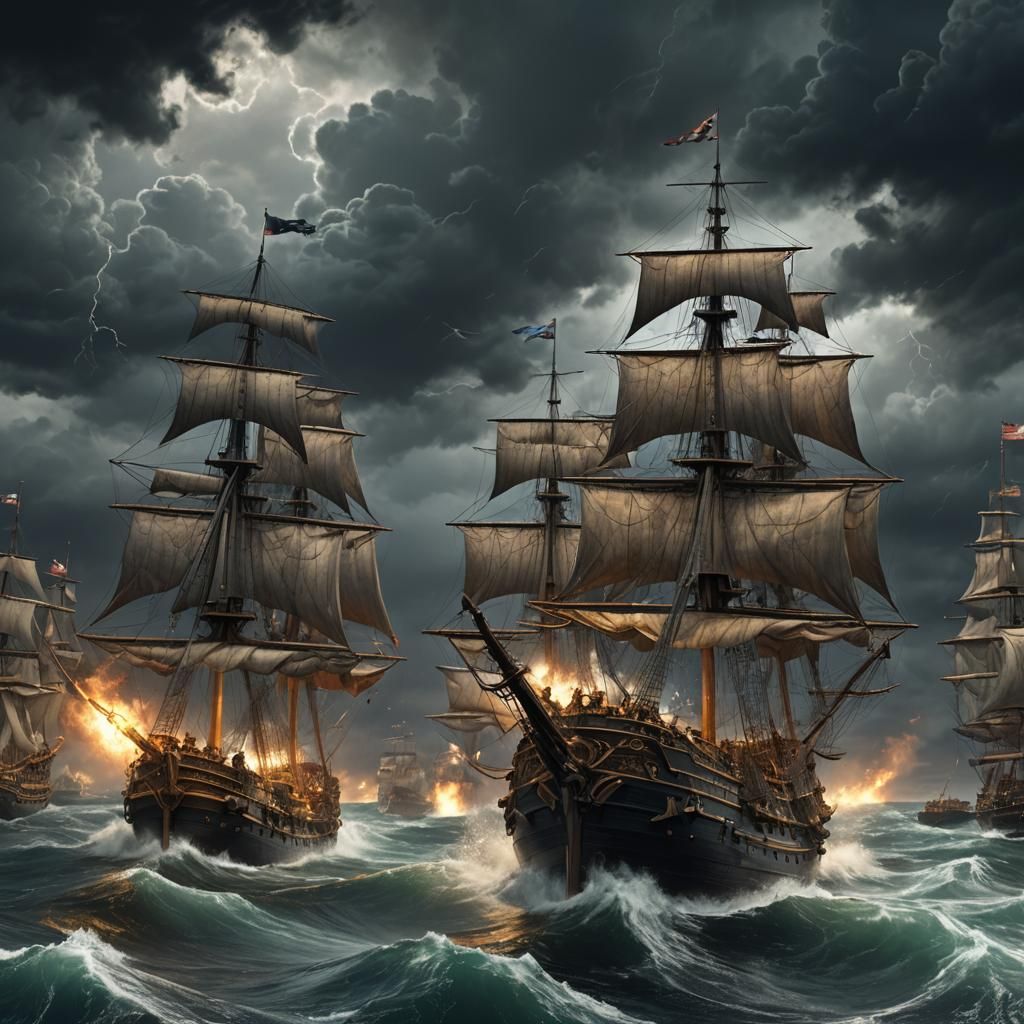 Epic Sea Battle Under Stormy Skies