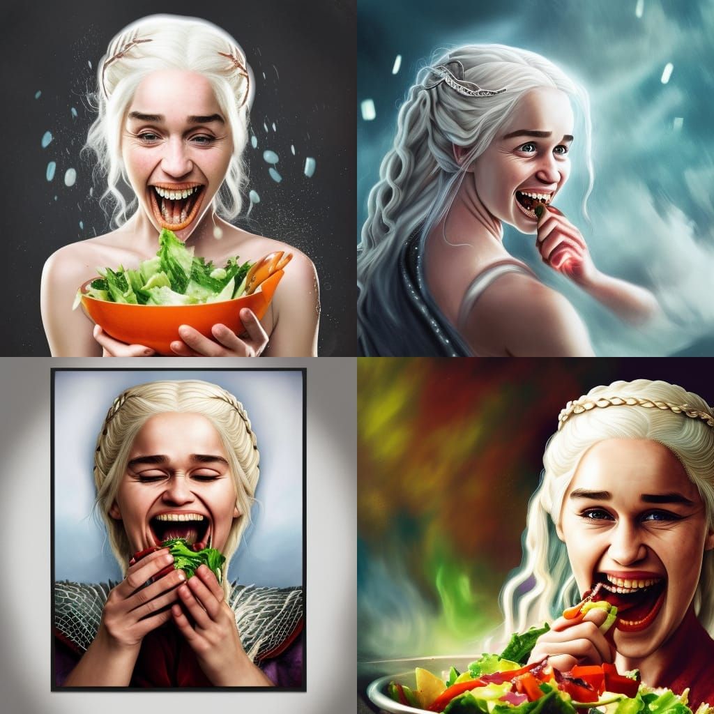 Hyperrealistic Daenerys Targaryen Eating Salad
