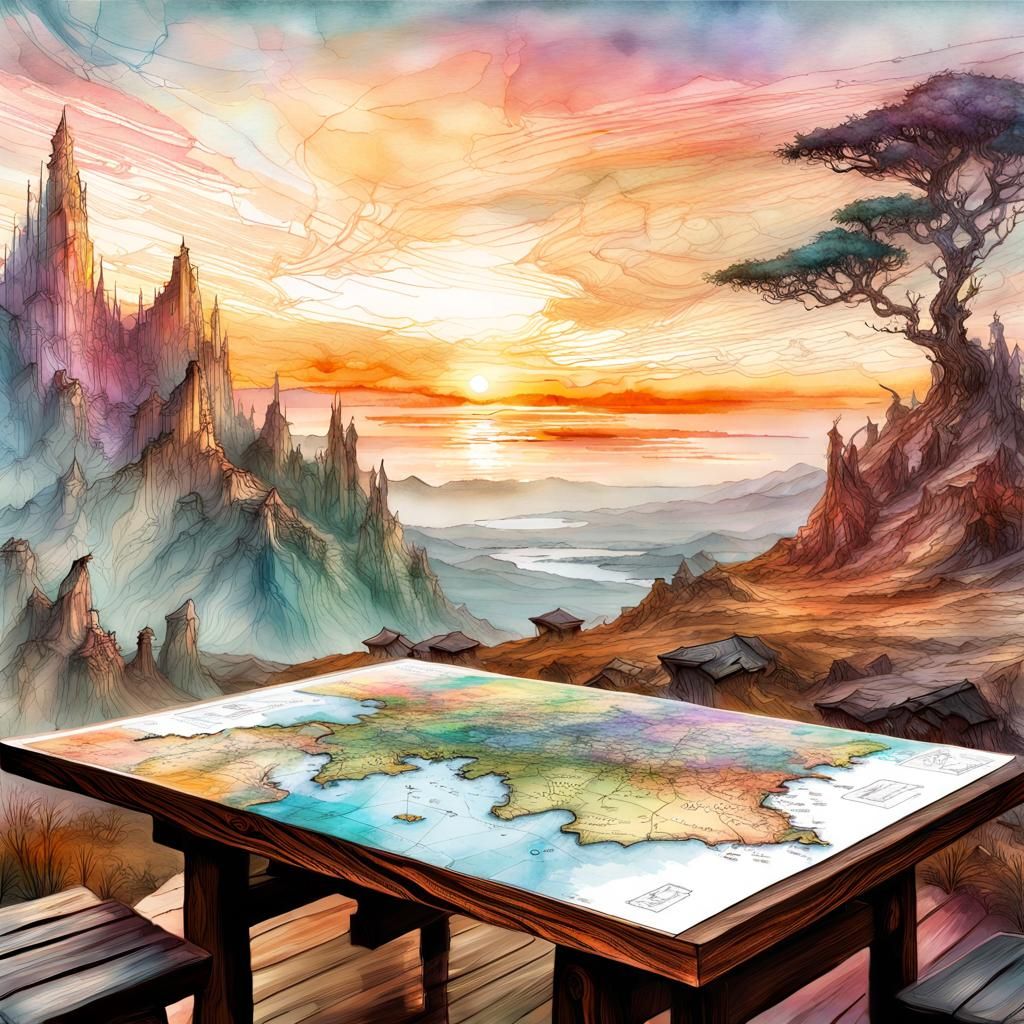 Fantasy Map in Pastel Watercolor Style