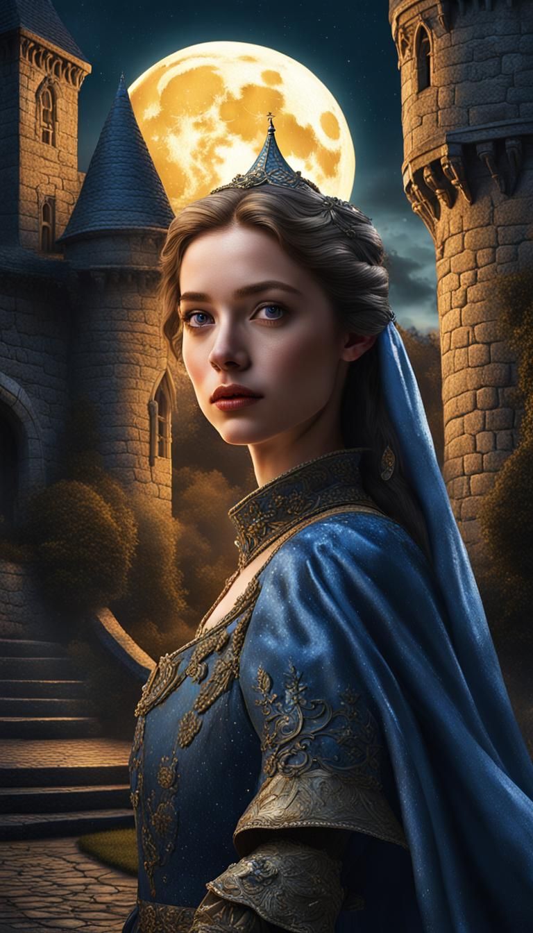 Medieval Lady Escaping Castle at Night