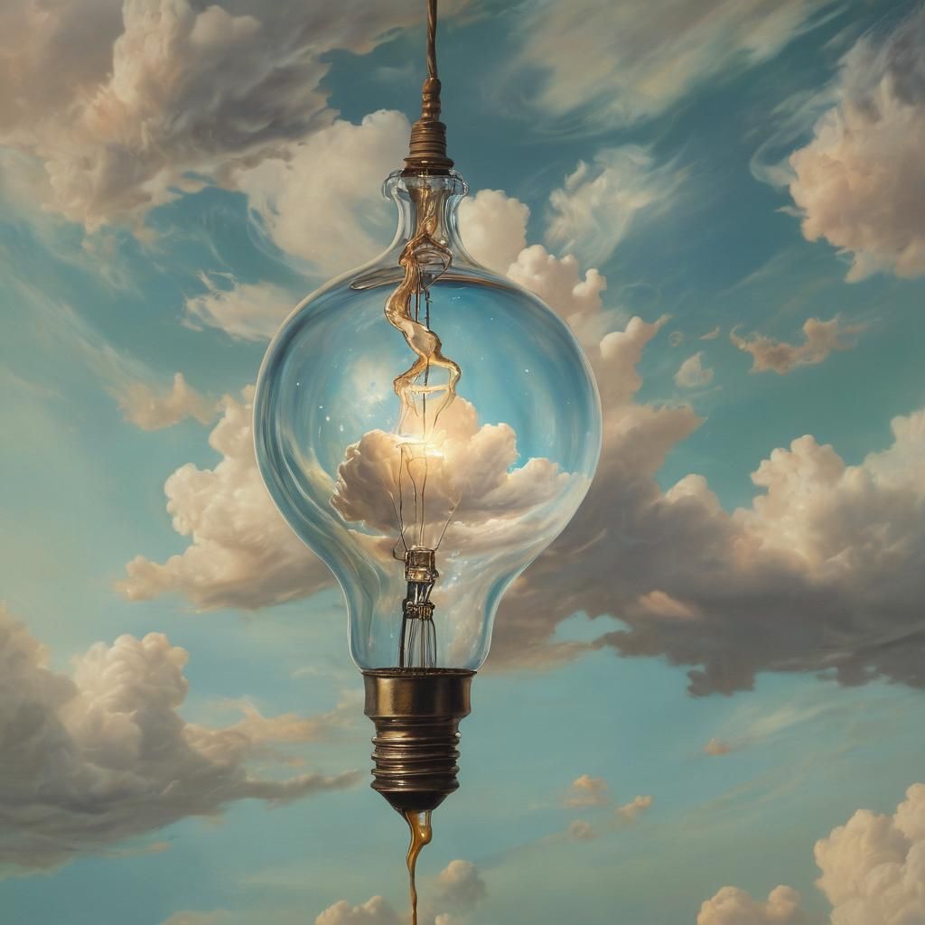 Surreal Light Bulb Planet in Oil Canvas Style