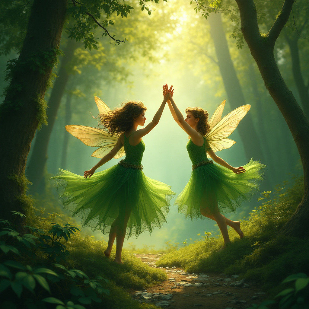 Fairies Dancing in Emerald Isle Fantasy Landscape