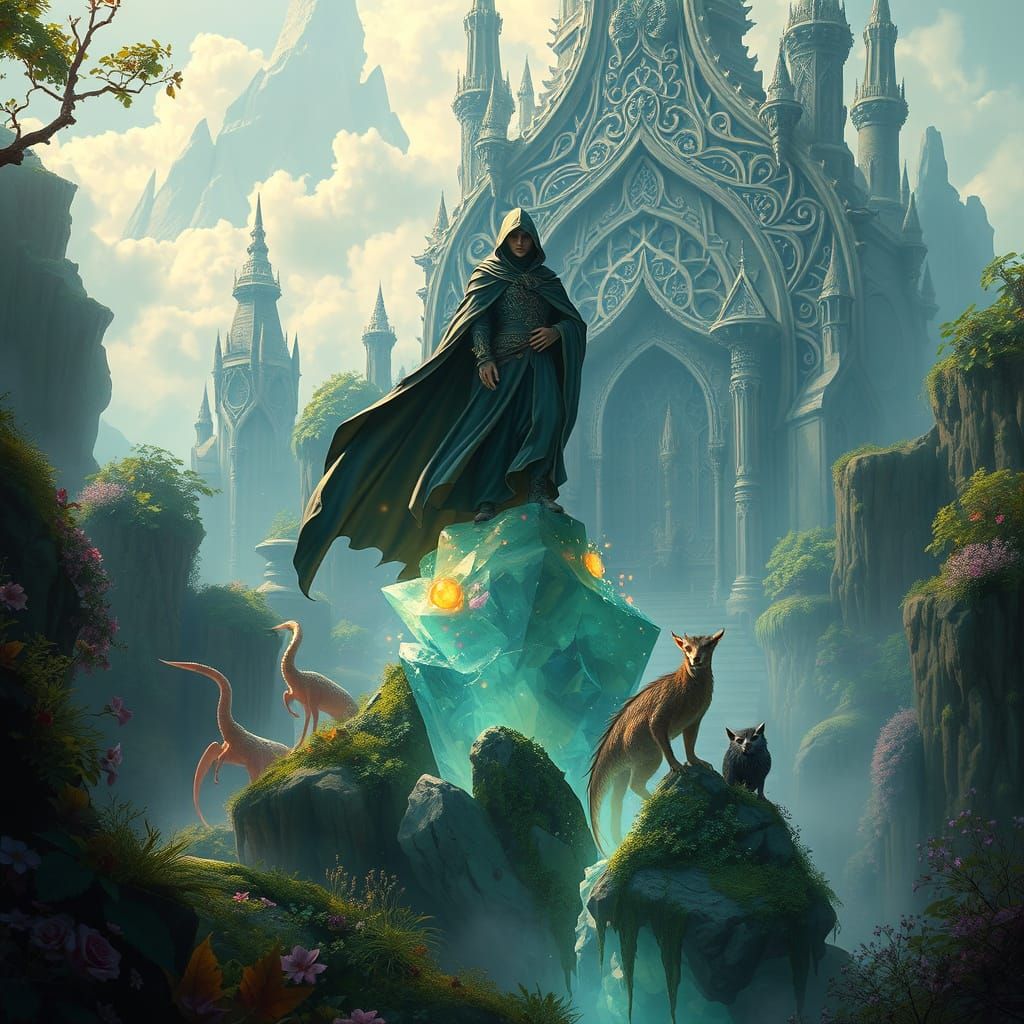 Enchanted Realmscape with Regal Figure