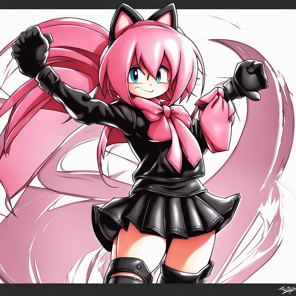 Amy Rose in Leather Skirt, Anime Art Style