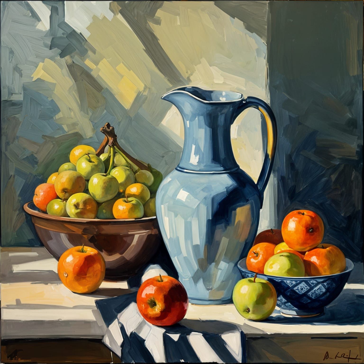 Still Life in Purism Style with Fruit and Jug