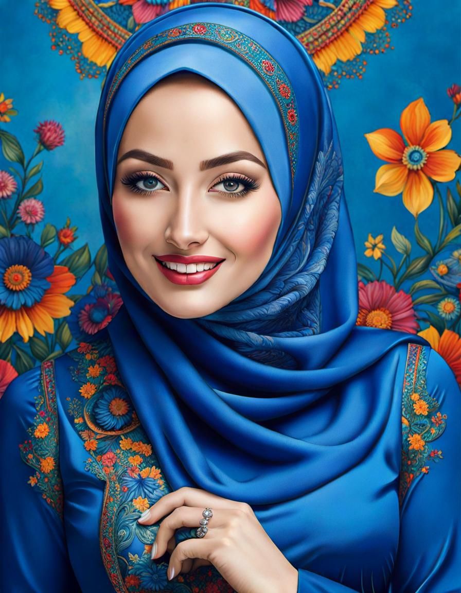 Psychedelic Hijabi Portrait in Pop Art Style