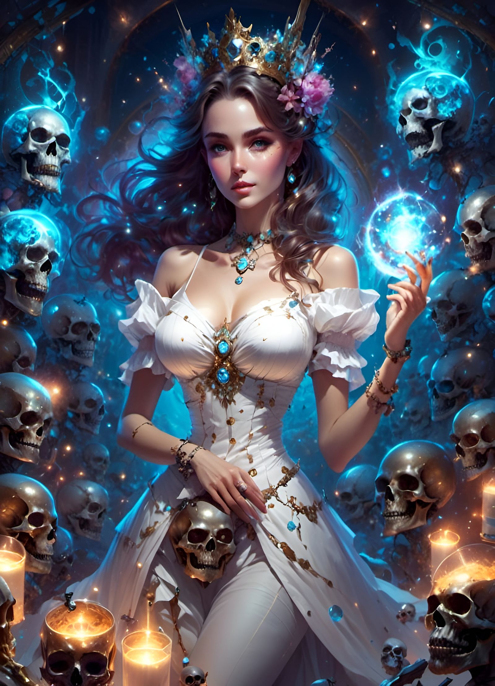Aetherpunk Entropy Necromancer Surrounded by Skulls