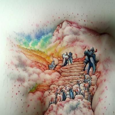Ascent from Hell: Stippled Ink and Watercolor
