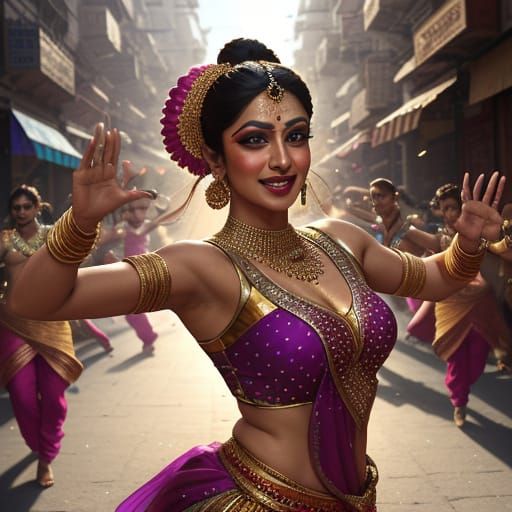 Dancer Performs in Vibrant Bollywood Street Scene