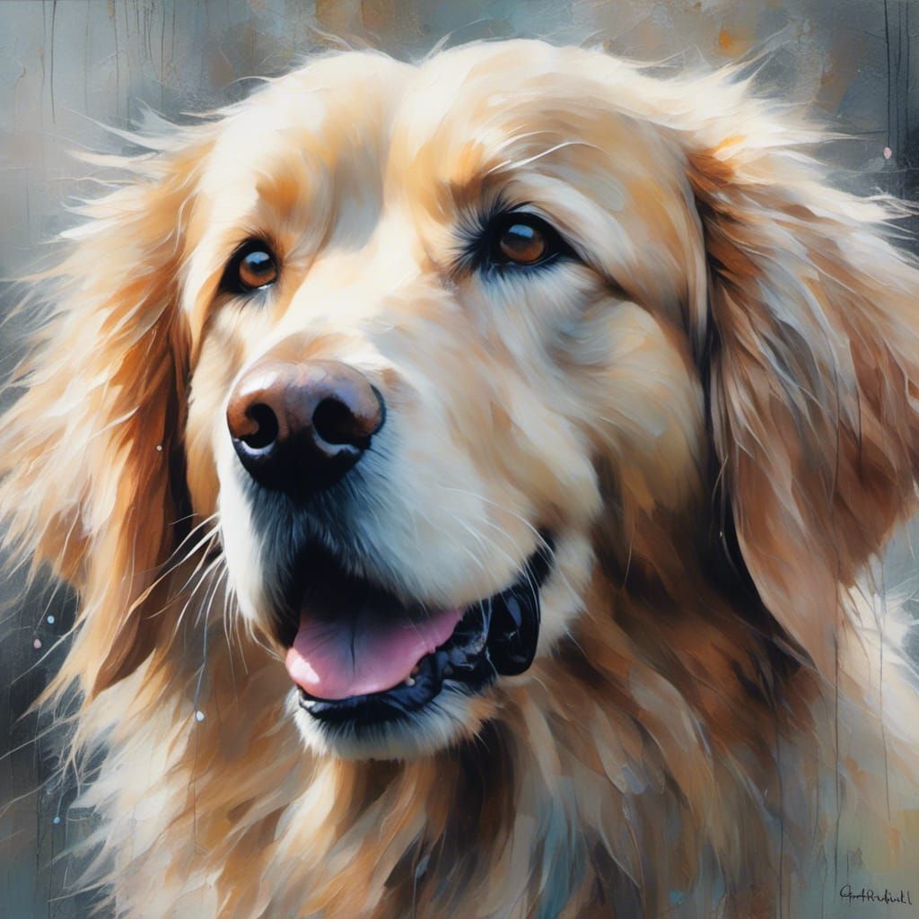 Golden Retriever Portrait in Watercolor Style