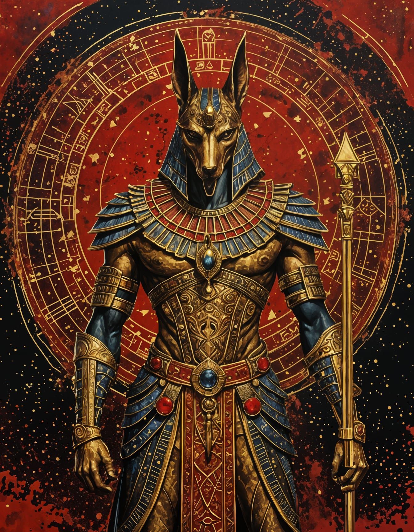 Psychedelic Egyptian God Anubis in Ornate Armor