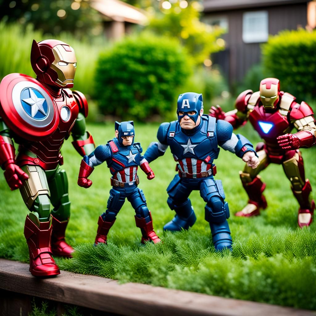 Cat Plays with Avengers, Toy Photography Style