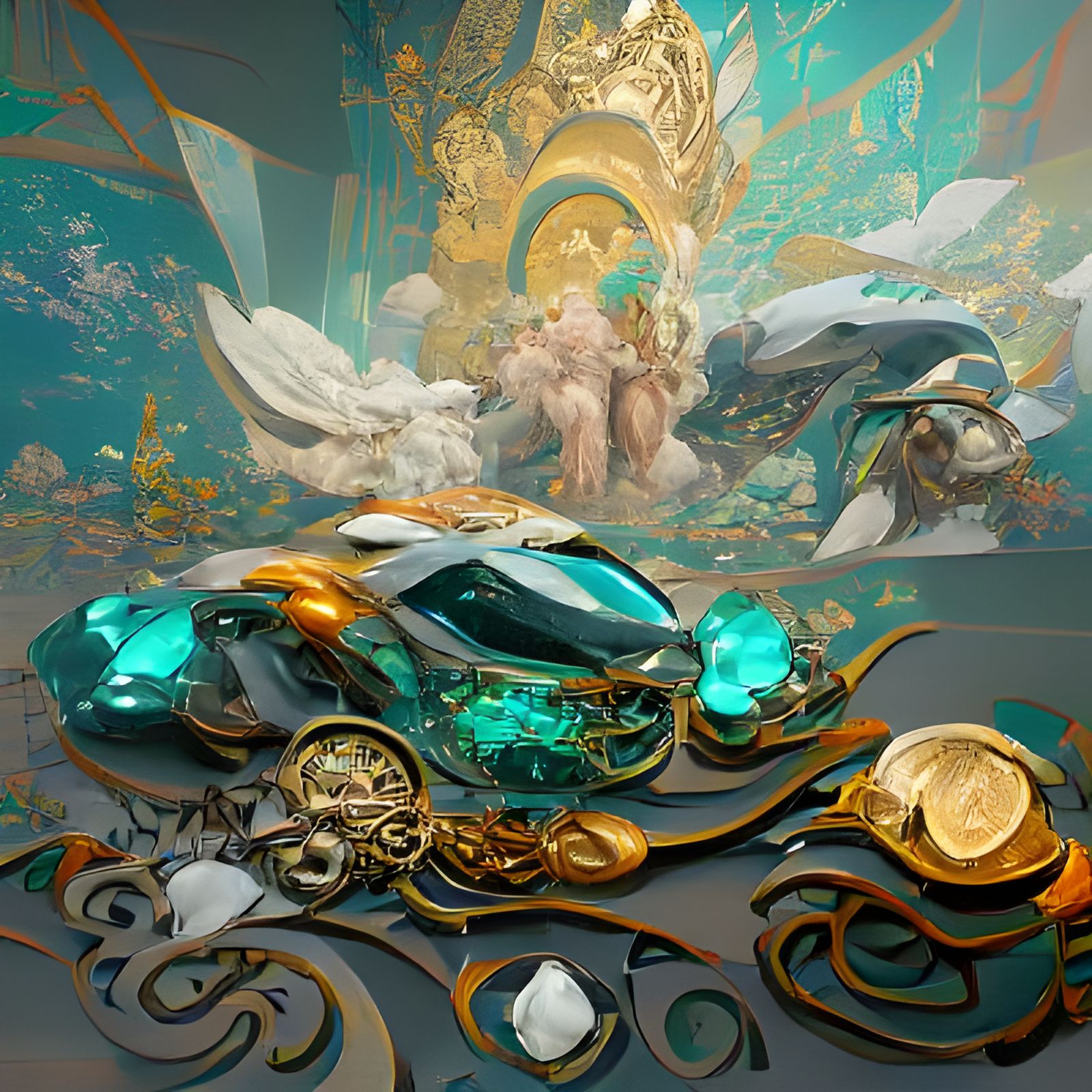 Elegant Collage in Seafoam, Gold, and Platinum