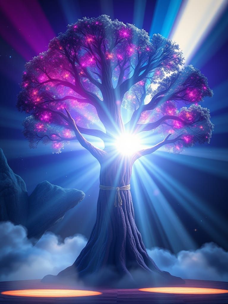 Synthwave Tree of Wonder in Radiant Neon Paradise