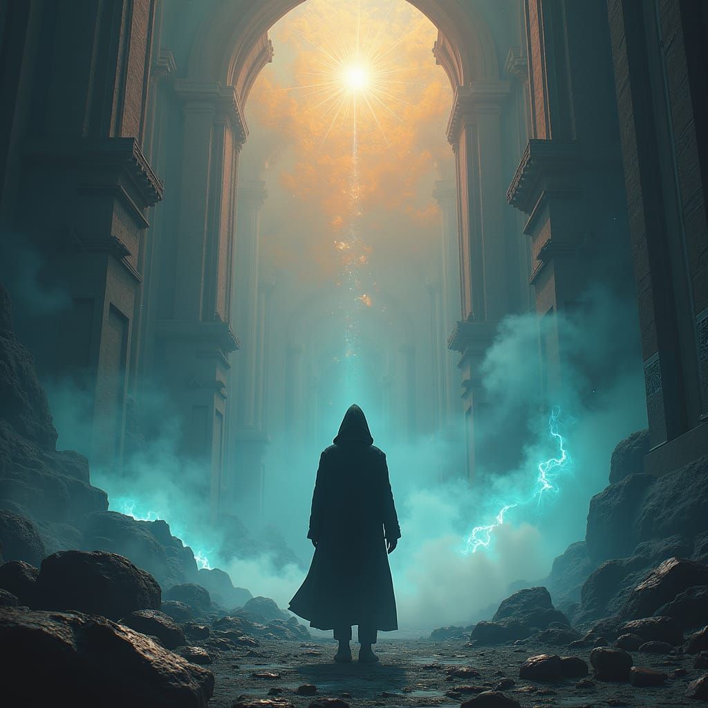 Mysterious Musician in a Dreamlike Landscape