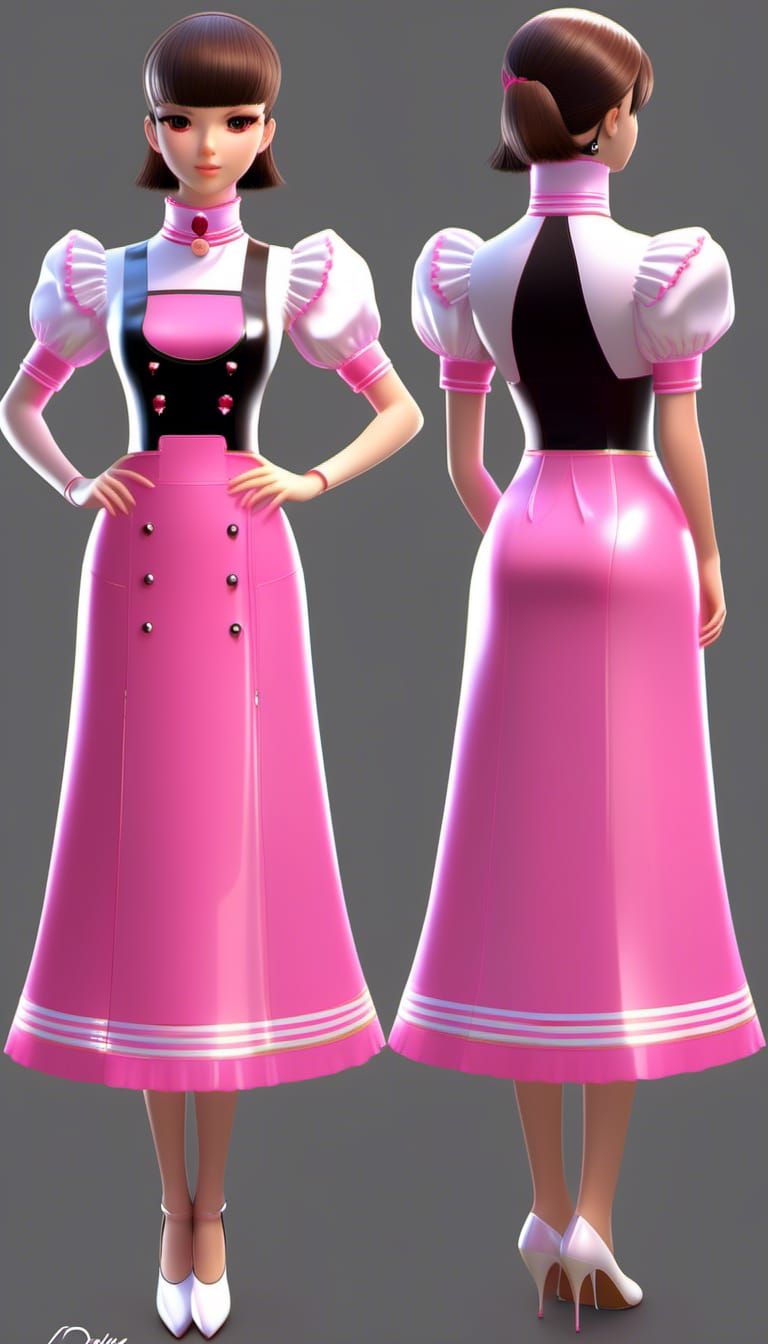 Woman in Transparent Latex Maid Outfit