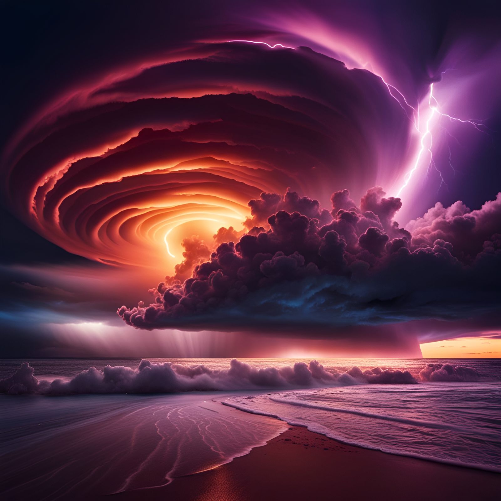 Cosmic Tornado Sunset Over Fantasy Beach