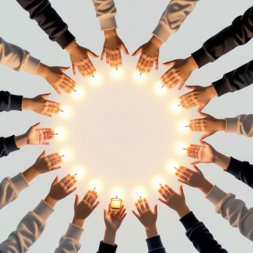 Children's Hands Circle with Candles in Minimalist SVG Style