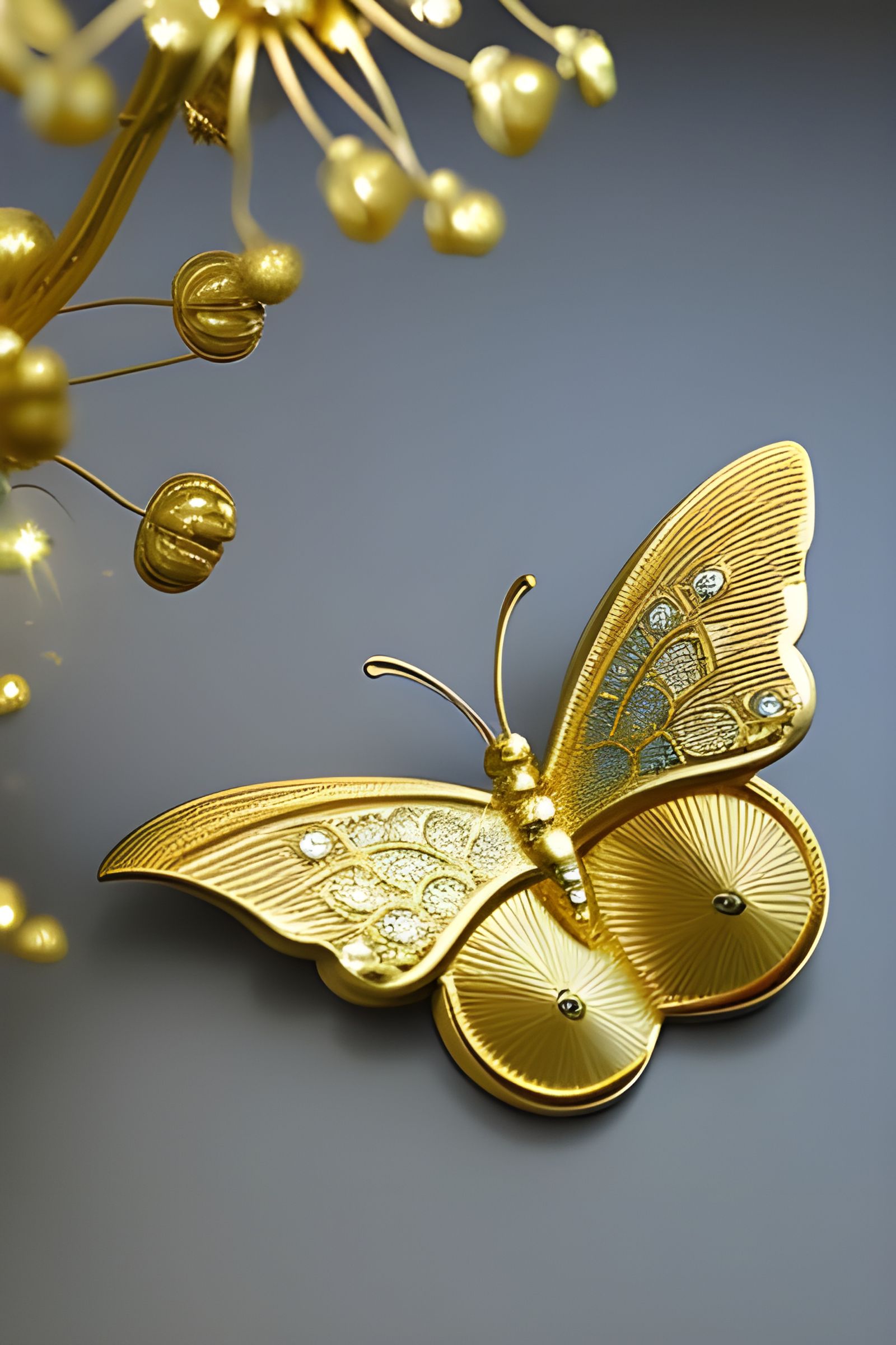 Golden Butterfly in Art Deco Baroque Style
