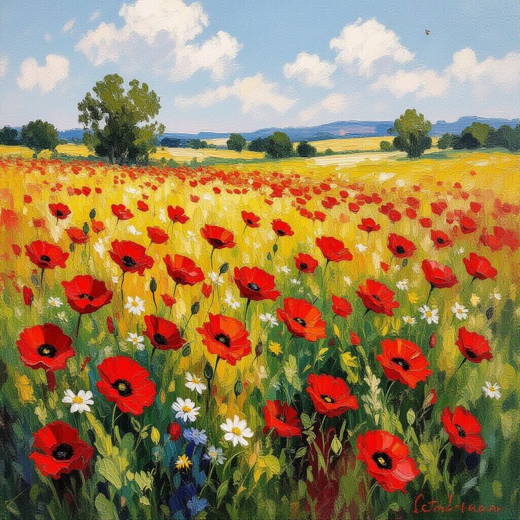 Vibrant Poppies Swaying: An Impasto Painting