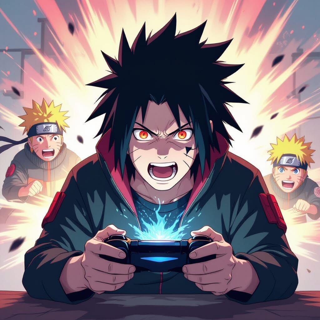Madara Plays Video Game, Naruto Laughs in Vibrant Anime Styl...