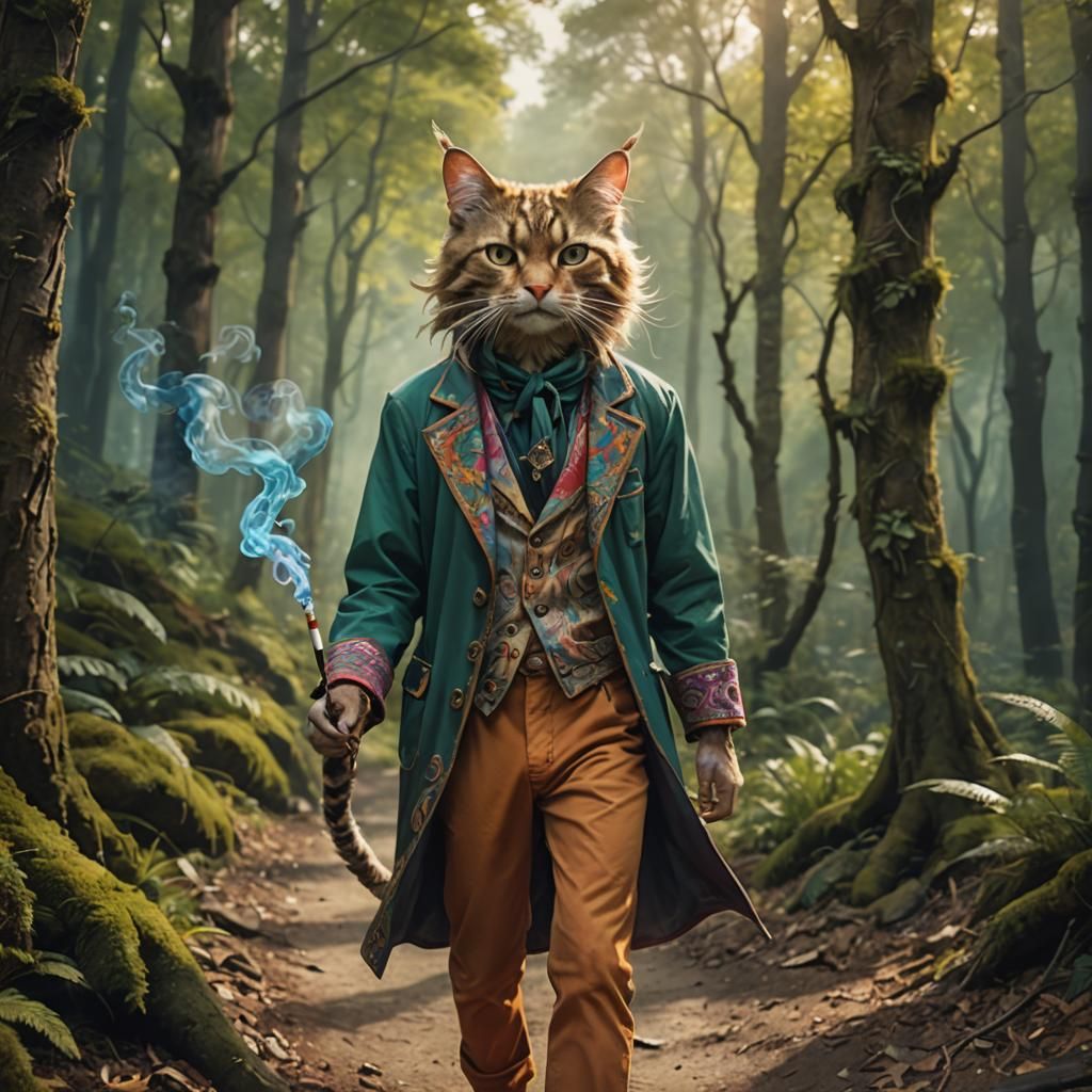 Hyperrealistic Cat Person in Bohemian Attire