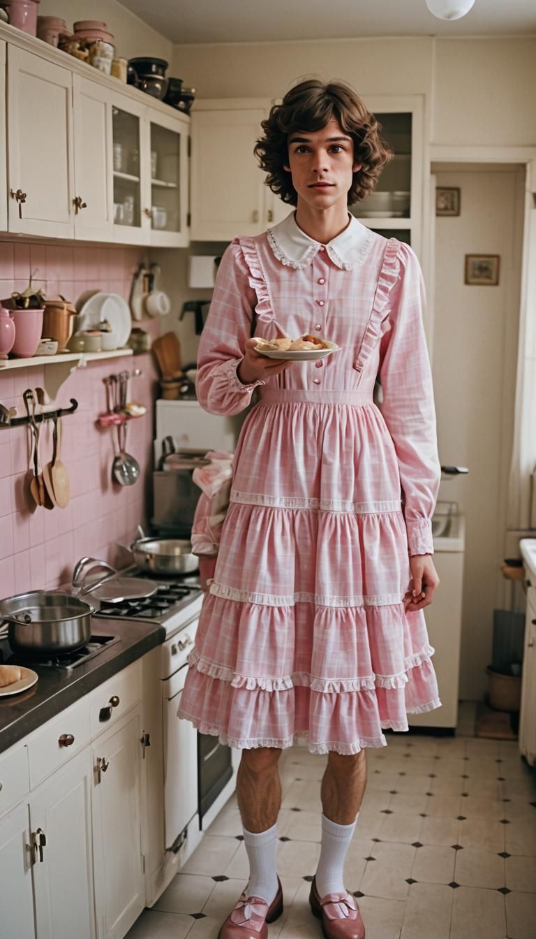 Masculine Man Crossdressed in Pink Babydoll Dress