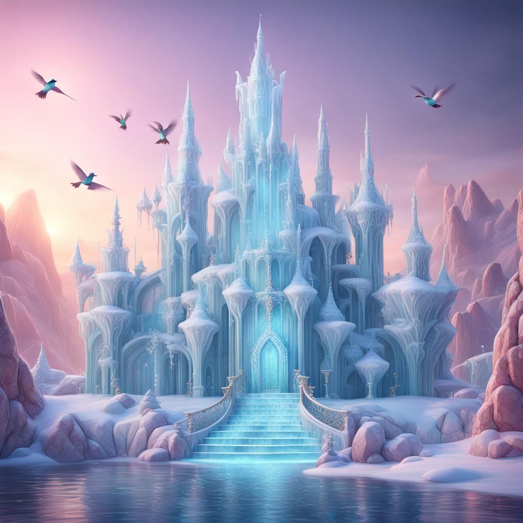 Pastel Ice Palace with Diamonds and Hummingbirds